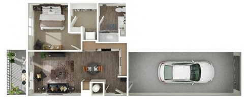Floor plan for 1 bed, 1 bath, 629 sqft